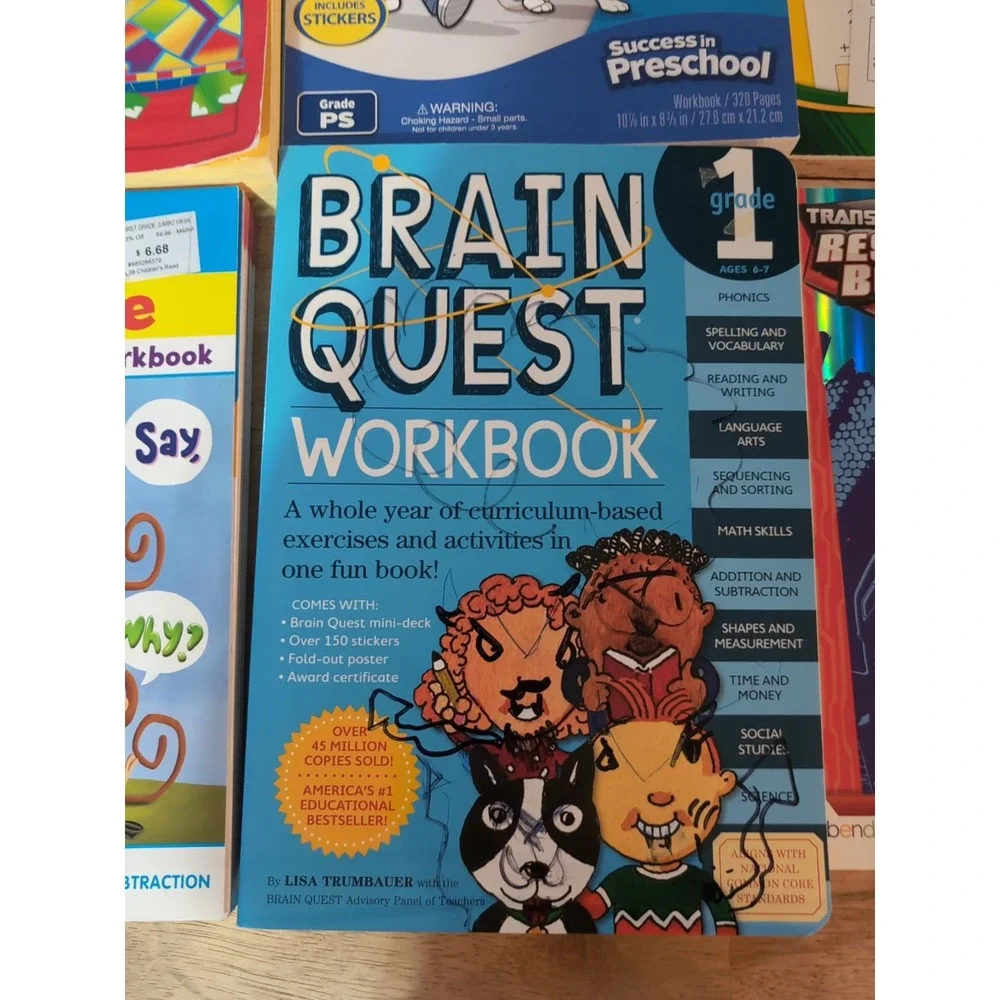 Lot Of 4 1st Grade , Preschool‎ And 2 Coloring Books. Some Writing. Brain Quest